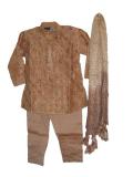 Tell me more about Shaded tissue kids kurta pajama in gold, green & brown (KP60001)
