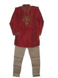 Formal Red Embossed Kids Kurta Pajama Outfit