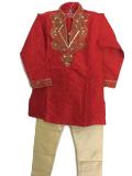 Red Embossed Party Wear Kids Kurta Pajama with Stone Work