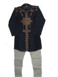 Party Wear Sherwani Kurta for Boys in Dark Blue Jamawar Party Wear Sherwani Kurta for Boys in Dark Blue Jamawar