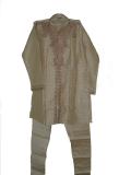 Tell me more about Light gold hand embroidered kids jodhpuri sherwani (KP65012)