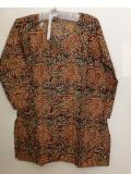 Cotton Kalamkari Kurti Tunic in Orange/Black from India Cotton Kalamkari Kurti Tunic in Orange/Black from India