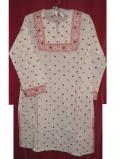 Dotted white cotton Indian kurta w/ embroidery (KRSB20004) Dotted white cotton Indian kurta w/ embroidery (KRSB20004)