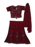 Tell me more about Kids Lehenga Choli, Maroon  w/ Kundan & Sequins Work (LC2509)