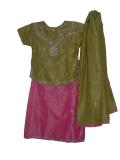 Pink & green embossed lehanga choli with dupatta (LC2809)