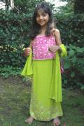 Tell me more about Exquisite pink & green lehenga choli suit for girls (LC3402)