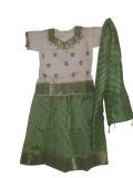 Kids Indian Dress, South Indian pattu lehenga in green (PV32517)