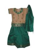 Tell me more about South Indian pattu pavada in tan and green color (PV32520)
