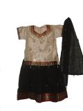 Indian Outfit, Cream & black pattu pavada for girls (PV34021)