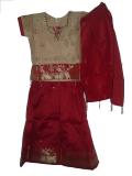 Tell me more about Childrens Pavadai, South Indian pattu lehenga in red (PV52006)
