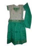 Kids Pavadai, South Indian sea green & cream pattu (PV52011)