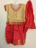 Kids Pattu Pavada Langa Outfit in Coral & Beige (PV52013)