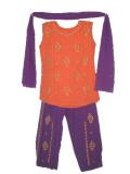 Tell me more about Dhoti salwar kurta set in orange/purple w/ embroidery (SS2401)