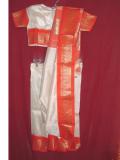 Kids saree in cream silk with orange & gold border (SR24009) Kids saree in cream silk with orange & gold border (SR24009)