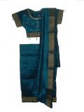 Tell me more about Kids Pre-Stitched Sari, Readymade Blue Silk Saree (SR52029)